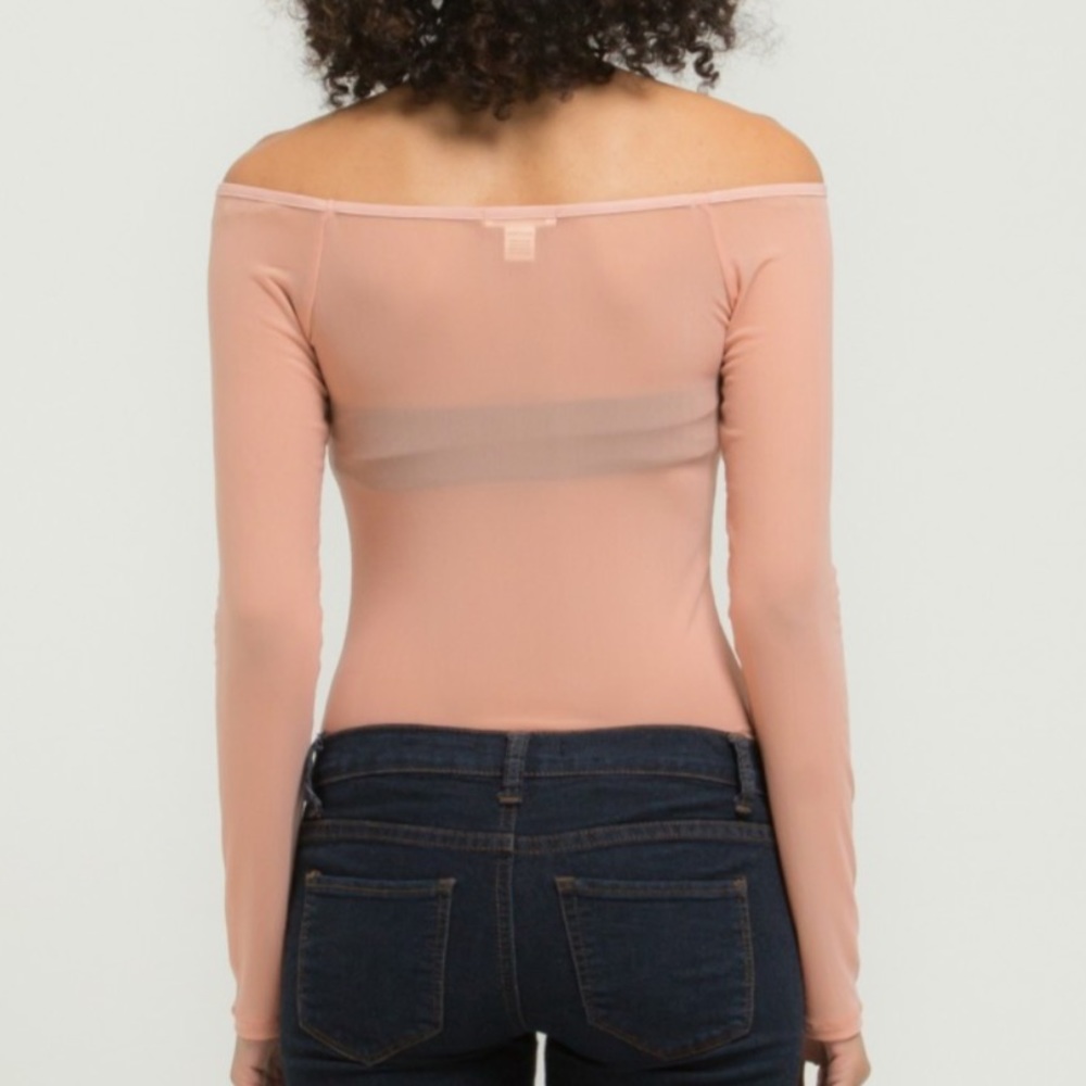 NWOT Pink Sheer Off the Shoulder Thong Bodysuit - Picture 2 of 12